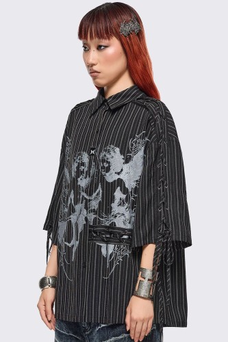 Angel Oversized Striped Shirt in Black - Minga London 2