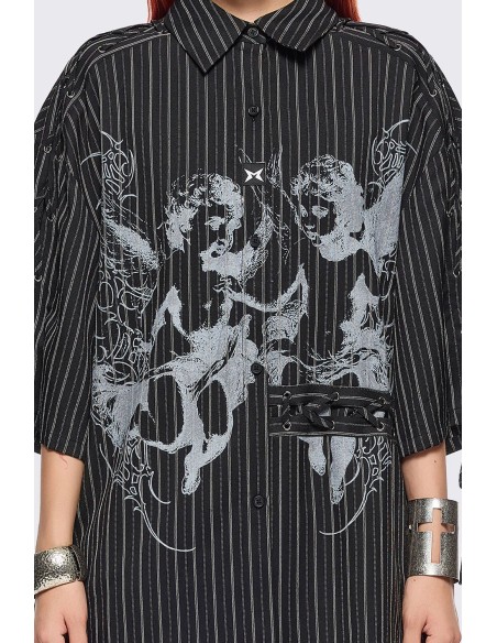 Angel Oversized Striped Shirt in Black - Minga London