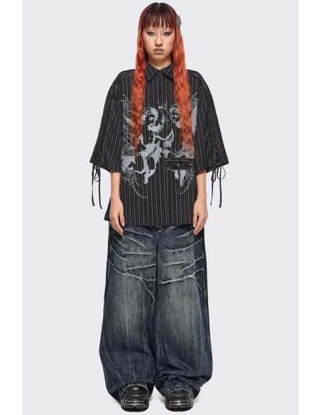 Angel Oversized Striped Shirt in Black - Minga London