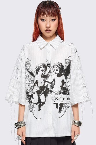 Angel Oversized Striped Shirt in White - Minga London