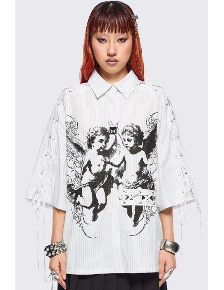 Angel Oversized Striped Shirt in White - Minga London