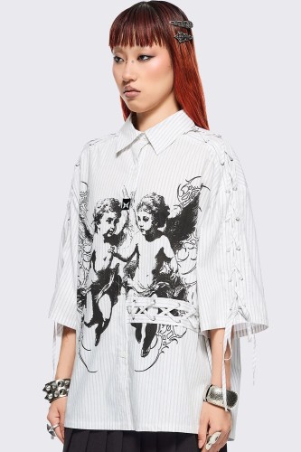 Camisa Oversized a Rayas Angel en Blanco - Minga London 2