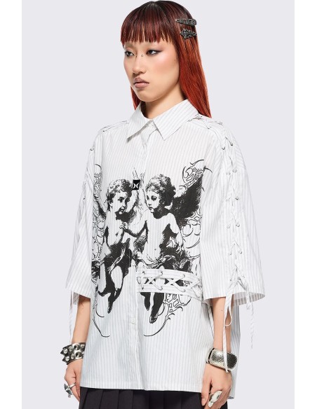 Camisa Oversized a Rayas Angel en Blanco - Minga London
