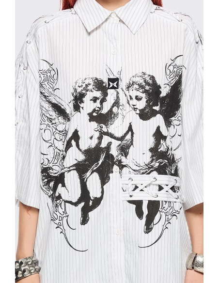 Camisa Oversized a Rayas Angel en Blanco - Minga London