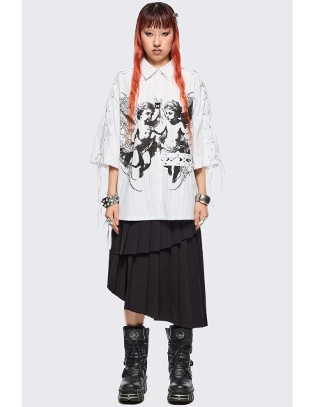 Angel Oversized Striped Shirt in White - Minga London