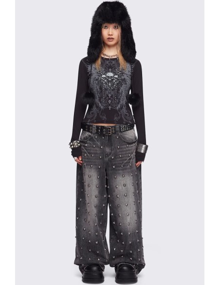 Graveborn Long Sleeve Top in Black - Minga London