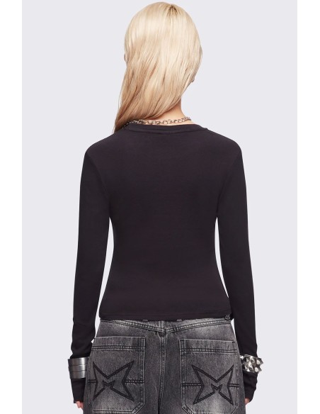 Graveborn Long Sleeve Top in Black - Minga London